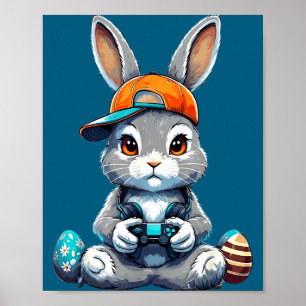 Poster Garçons Joyeuses Pâques Lapin Œuf Jeu Vidéo Enfant