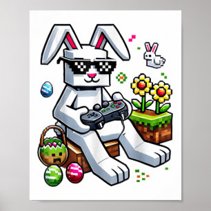 Poster Garçons Joyeux Jour de Pâques Jeu Vidéo Oeuf Bunny