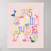 Poster Garçons Mignon Dinosaure 1-20 Enfants Nombres NURS (Devant)