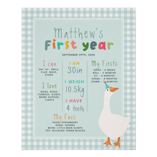 Poster Garçons Oie bleue Première année Anniversaire Jalo (Devant)
