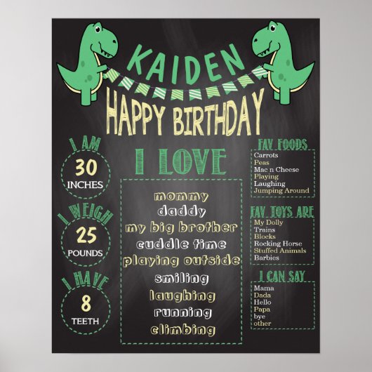 Poster Garçons T-Rex Dinosaur 16x20 Modèle 1er anniversai (Devant)