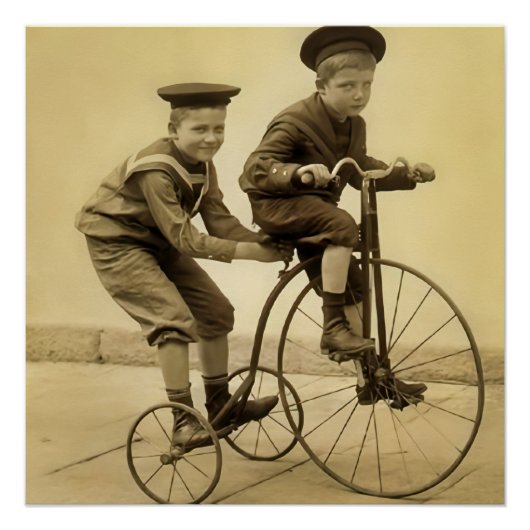 Poster garçons vintage sur un tricycle (Devant)