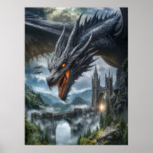 Poster Garde de dragon noir protégeant un château de mont (Devant)