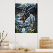 Poster Garde de dragon noir protégeant un château de mont (Cuisine)