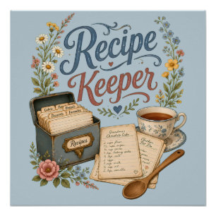 Poster Garde-recettes Floral Vintage Cottagecore