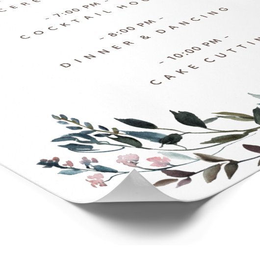 Poster Garden Crest Blanc Bleu Floral Programme de mariag (Coin)