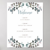 Poster Garden Crest Blanc Bleu Floral Programme de mariag (Devant)