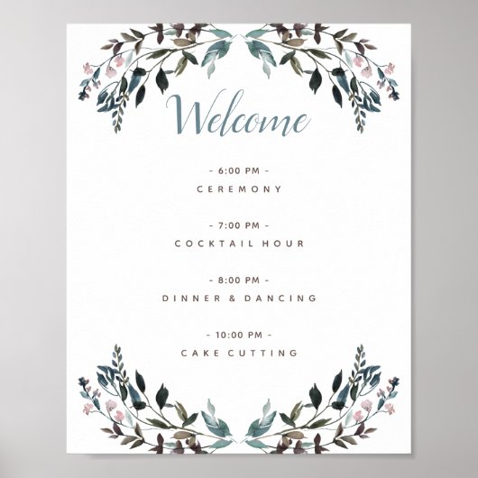 Poster Garden Crest Blanc Bleu Floral Programme de mariag (Devant)