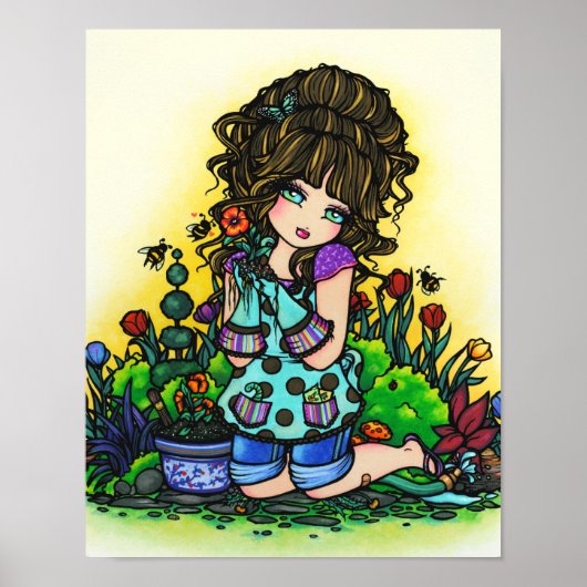 Poster Garden Girl Bumblebee Tulip Art par Hannah Lynn (Devant)