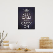 Poster Gardez le calme et continuez sur l'impression bleu (Cuisine)