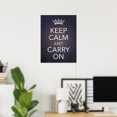 Poster Gardez le calme et continuez sur l'impression bleu (Bureau à domicile)