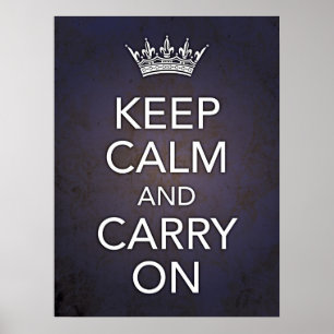 Poster Gardez le calme et continuez sur l'impression bleu