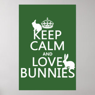 Poster Gardez le calme et l'amour Bunnies - toutes les co