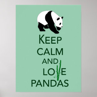 Poster Gardez le calme et l'amour Pandas Beaux-Art Imprim