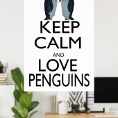 Poster Gardez le calme et l'amour pingouins (Bureau à domicile)