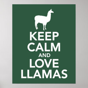 Poster Gardez le calme et les lamas d'amour impriment ou
