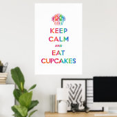 Poster Gardez le calme et mangez des gâteaux - arc-en-cie (Bureau à domicile)