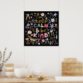 Poster Gardez Le Calme Et Soyez Des Fleurs D'Art Folk (Cuisine)