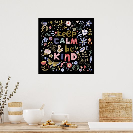 Poster Gardez Le Calme Et Soyez Des Fleurs D'Art Folk (Cuisine)