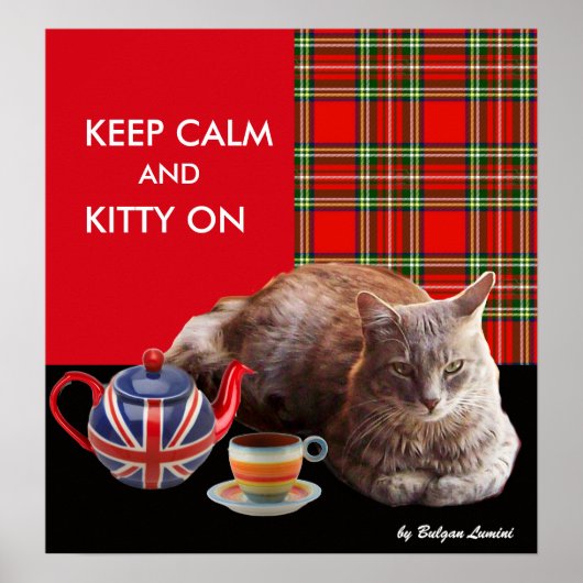 POSTER "GARDEZ SON CALME ET KITTY" ,TARTAN ROUGE,THÉÈRE D (Devant)