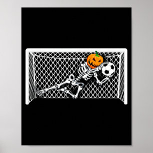 Poster Gardien de but de football squelettique Citrouille