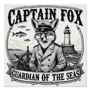 Poster Gardien des Mers Capitaine Fox Dessin Nautical
