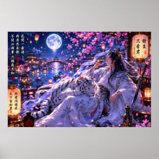 Poster Gardien du Tigre Blanc au Clair de Lune – Fantaisi