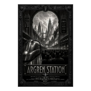 Poster Gare d'Argren Paysage urbain de la place Zoltanis 