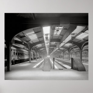 Poster Gare de Chicago, 1920. Chemin de fer ancien