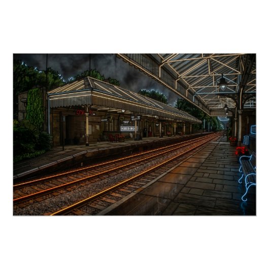 Poster Gare de Hebden Bridge Art Néon Vintage (Devant)