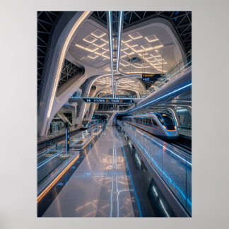 Poster Gare Futuriste de Train à Grande Vitesse