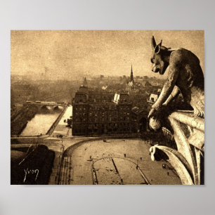Poster Gargoyle Notre Dame, Paris France 1912 Vintage