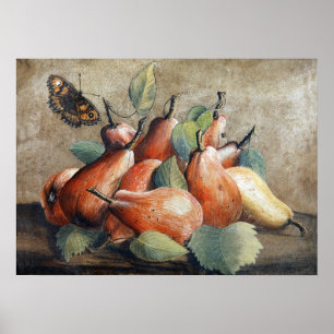 Poster Garzoni - Nature morte avec poires et un papillon