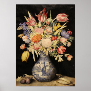 Poster Garzoni - Vase chinois, Tulipes, Fleurs, Plums