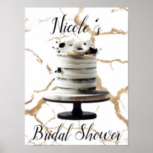 Poster Gâteau à étages floral or noir et blanc pour Baby 
