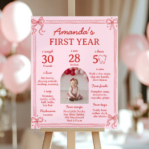 Poster Gâteau à ruban rouge et rose, photo d'un premier a
