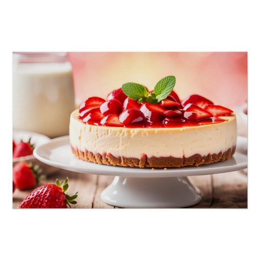 Poster Gâteau au fromage et fraises (Devant)