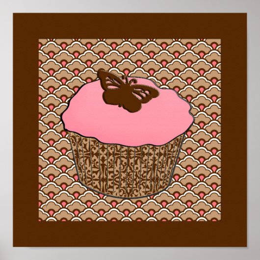 Poster Gâteau cupcake glacé rose fraise (Devant)