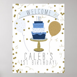 Poster Gâteau d'anniversaire Bleu & Or Sugar is Sweet 1er