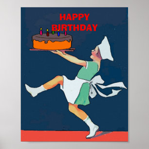 Poster Gâteau d'anniversaire, fille avec bol, Cuisine