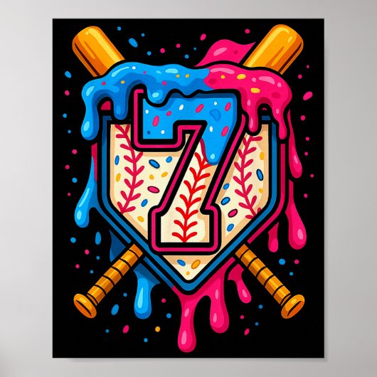 Poster Gâteau d'anniversaire Hugvyn 7 Baseball Glace Drip (Devant)