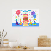 Poster Gâteau D'Anniversaire Souriant Et Ballons (Cuisine)