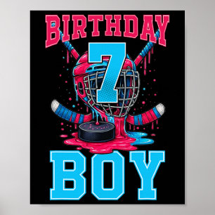 Poster Gâteau de 7e anniversaire de garçon de hockey crèm