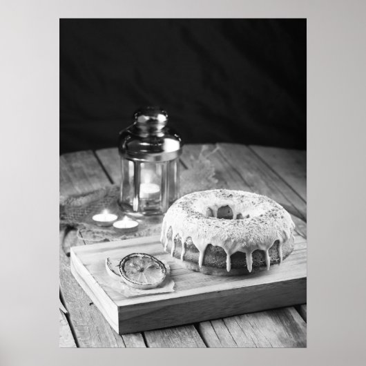 Poster Gâteau de beignes avec glaçage sur table en bois r (Devant)