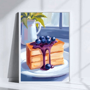 Poster Gâteau de dessert en pâtisserie myrtille aquarelle