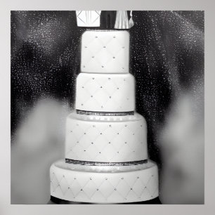 Poster Gâteau de Mariage Rétro Blanc & Noir