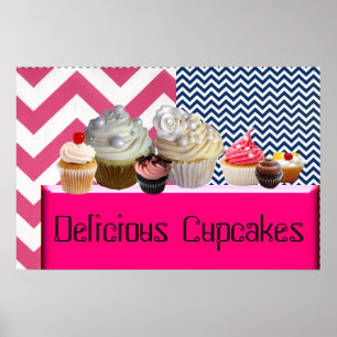 POSTER GATEAUX DÉLICIEUX DÉCORÉS DE CHEVRONS ROSE BLEU BL