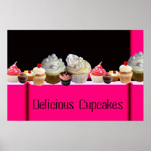 POSTER GÂTEAUX DÉLICIEUX MAGASIN DE DESSERT/ ROSE NOIR BL