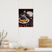 Poster gaufres belges aux bleuets et chocolat chaud (Cuisine)