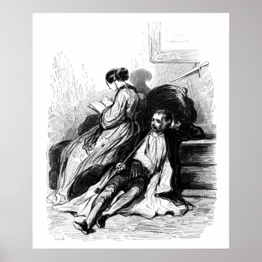 Poster Gavarni : un homme fume une longue pipe (Devant)